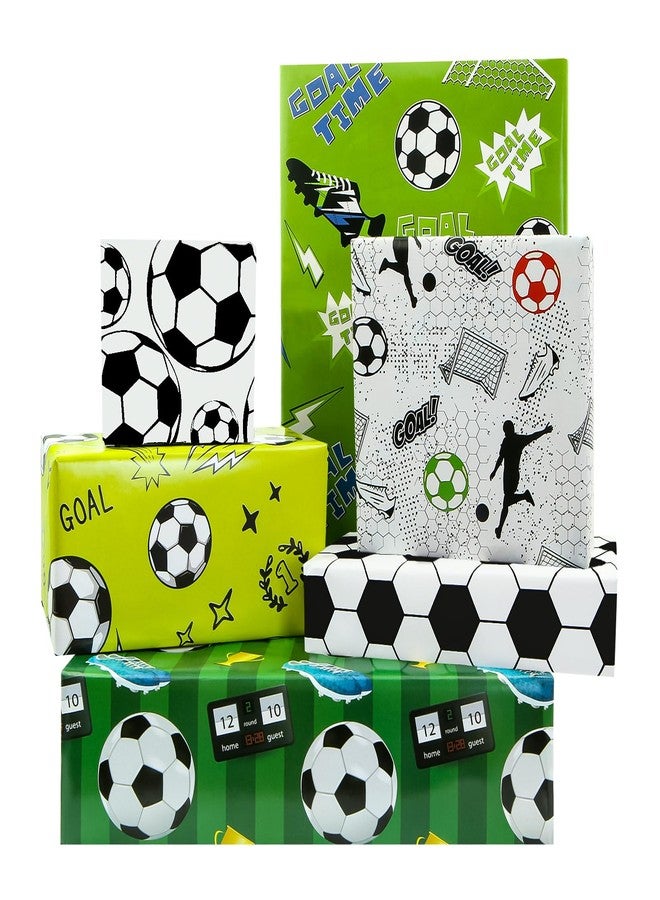 Unigift Sports Soccer Football Gift Wrapping Paper, 6 Folded Sheets Green White Soccer Ball Goal Birthday Wrapping Paper Gift Wrap Paper 20x28 inch for Boy Men Kid Baby Shower Father's Day Christmas Party - Image 1